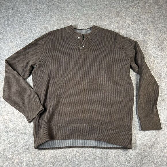 Eddie Bauer Sweater Men Large Tall Knit 1/4 Button Pullover Brown Casual Preppy - Picture 1 of 7